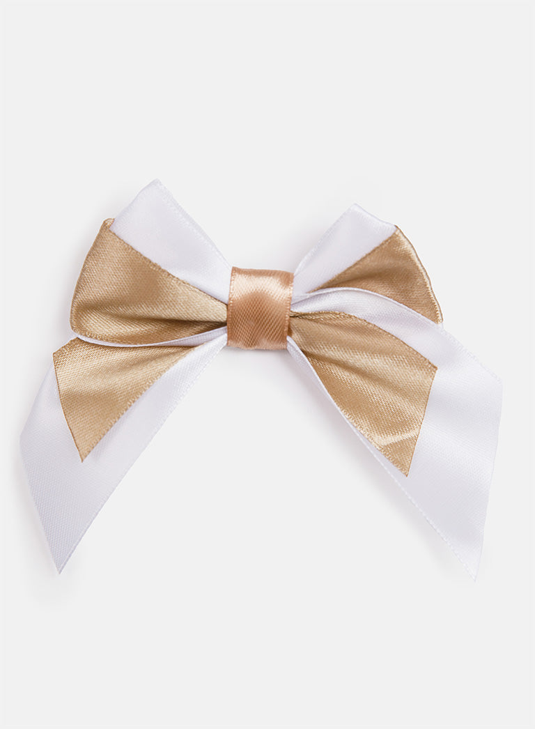 Baby Girl Satin Double Bow Hairclip - Tan & White