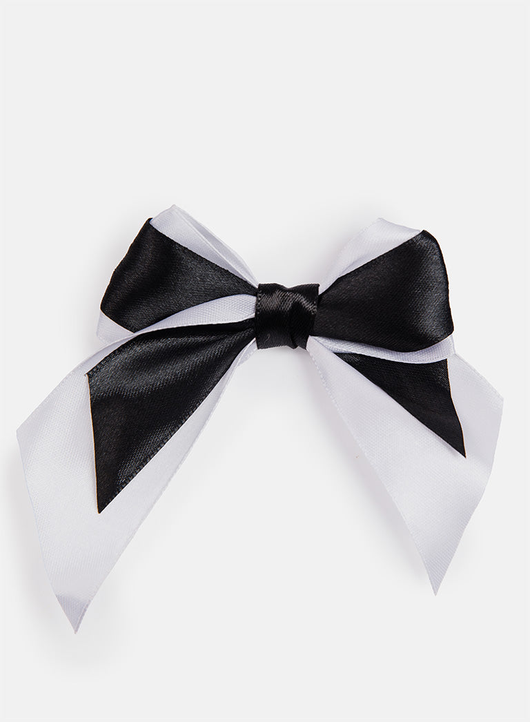 Baby Girl Satin Double Bow Hairclip - Black & White