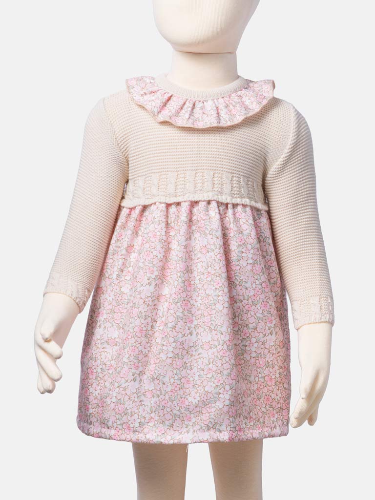 Baby Girl Flores Collection Floral Print Spanish Dress - Beige