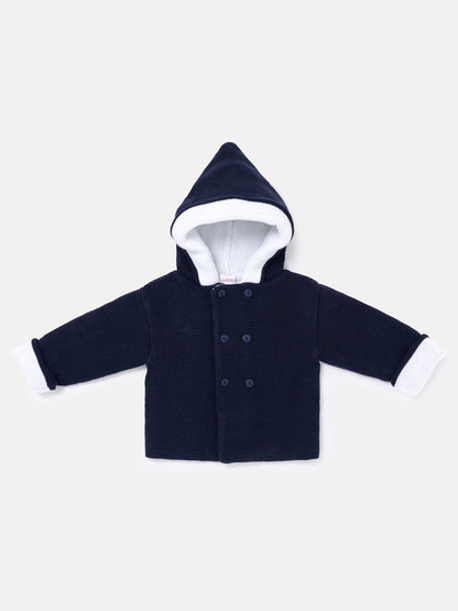 Baby Knitted Coat with Hood - Azul Collection - Dark Navy