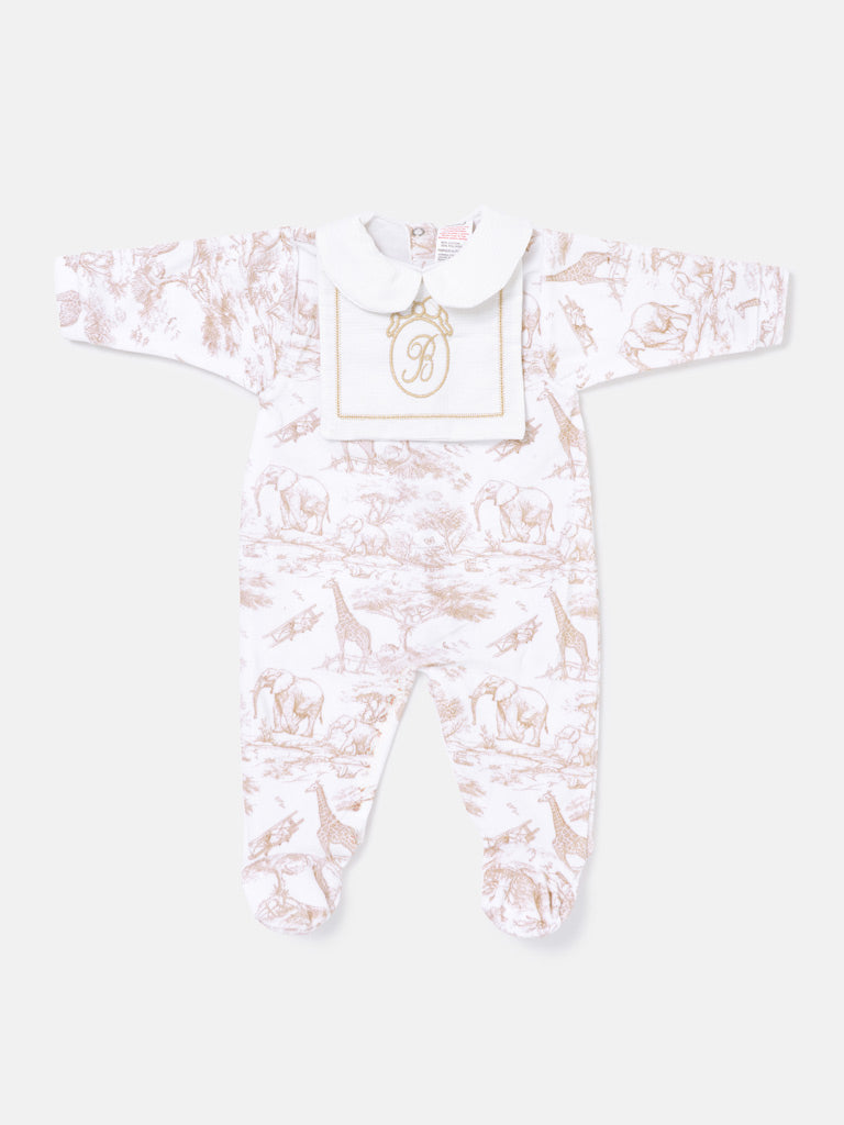 Baby Grow with Embroidered Letter "B" - Safari Collection - Beige