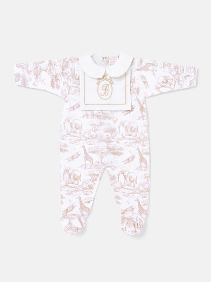 Baby Grow with Embroidered Letter "B" - Safari Collection - Beige