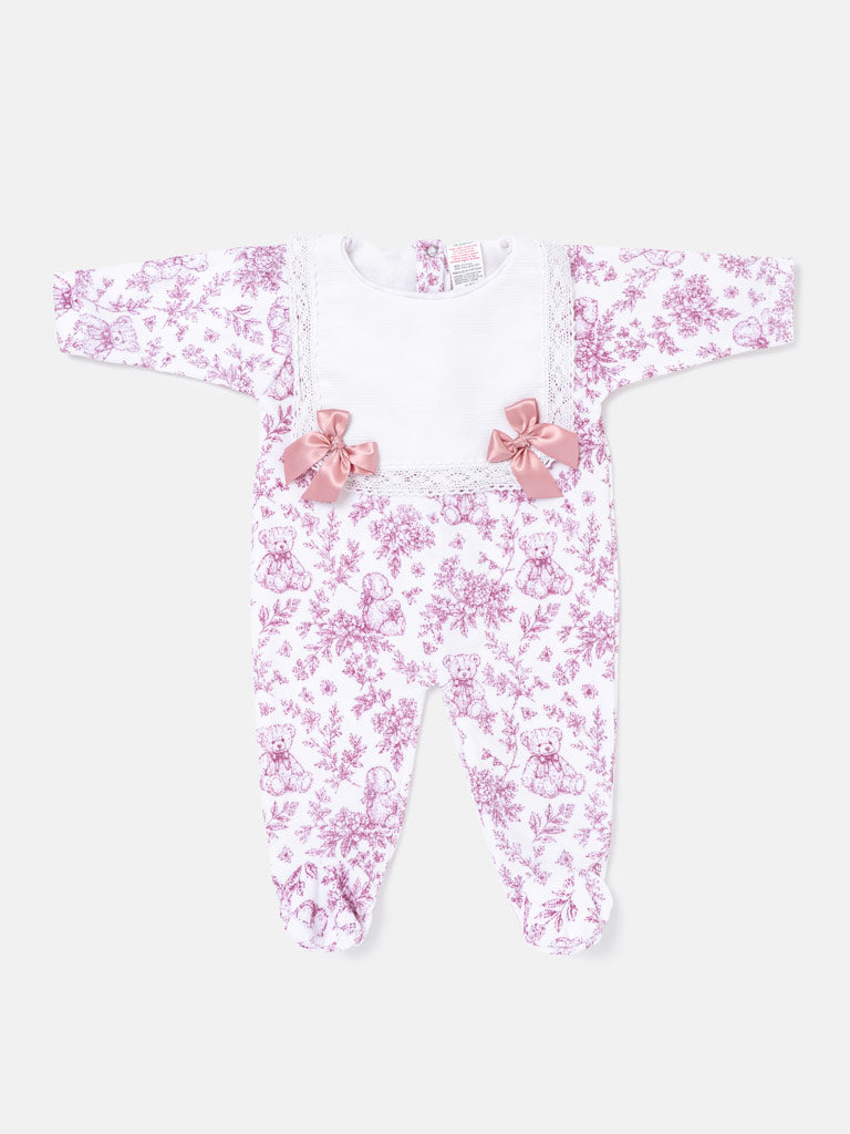 Baby Grow for Girls with Satin Bows & Lace - Teddy Collection - Cherry Red