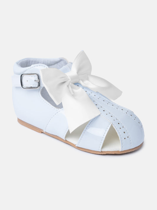 Baby Girl M&B Sandals with Detachable Satin Bow - Bluebell White