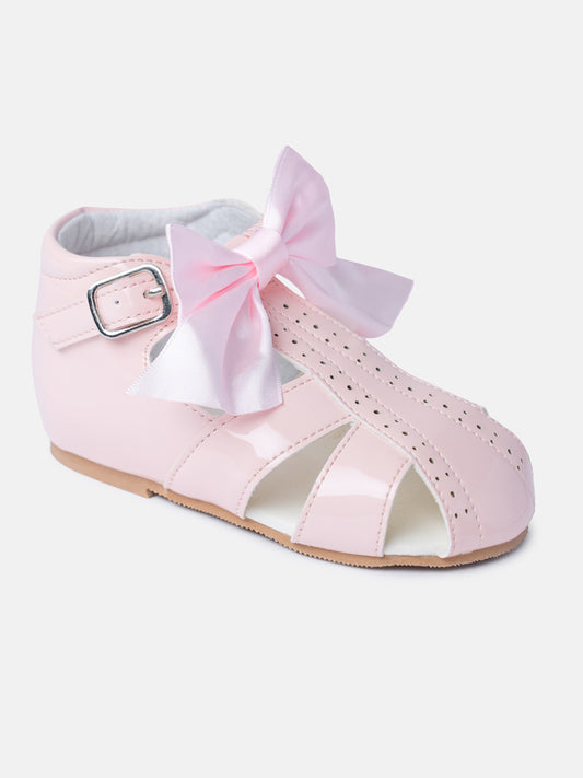 Baby Girl M&B Sandals with Detachable Satin Bow - Baby Pink