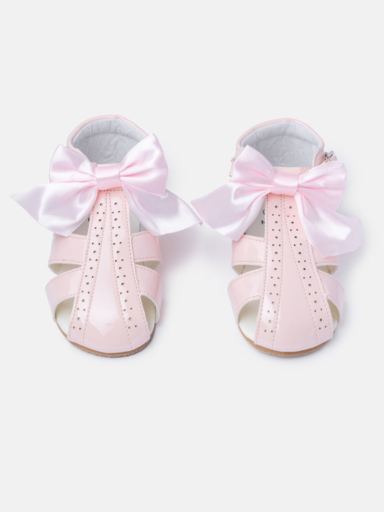 Baby Girl M&B Sandals with Detachable Satin Bow - Baby Pink