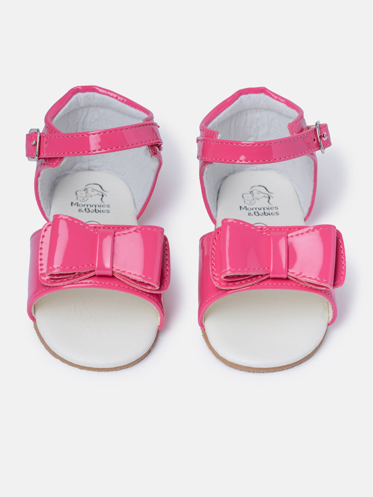 Baby Girl M&B Sandals with Solid Bow - Fuchsia