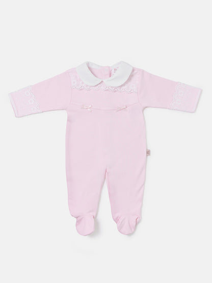 Baby Grow for Girls Eyelet Lace & Peter Pan Collar - Baby Pink