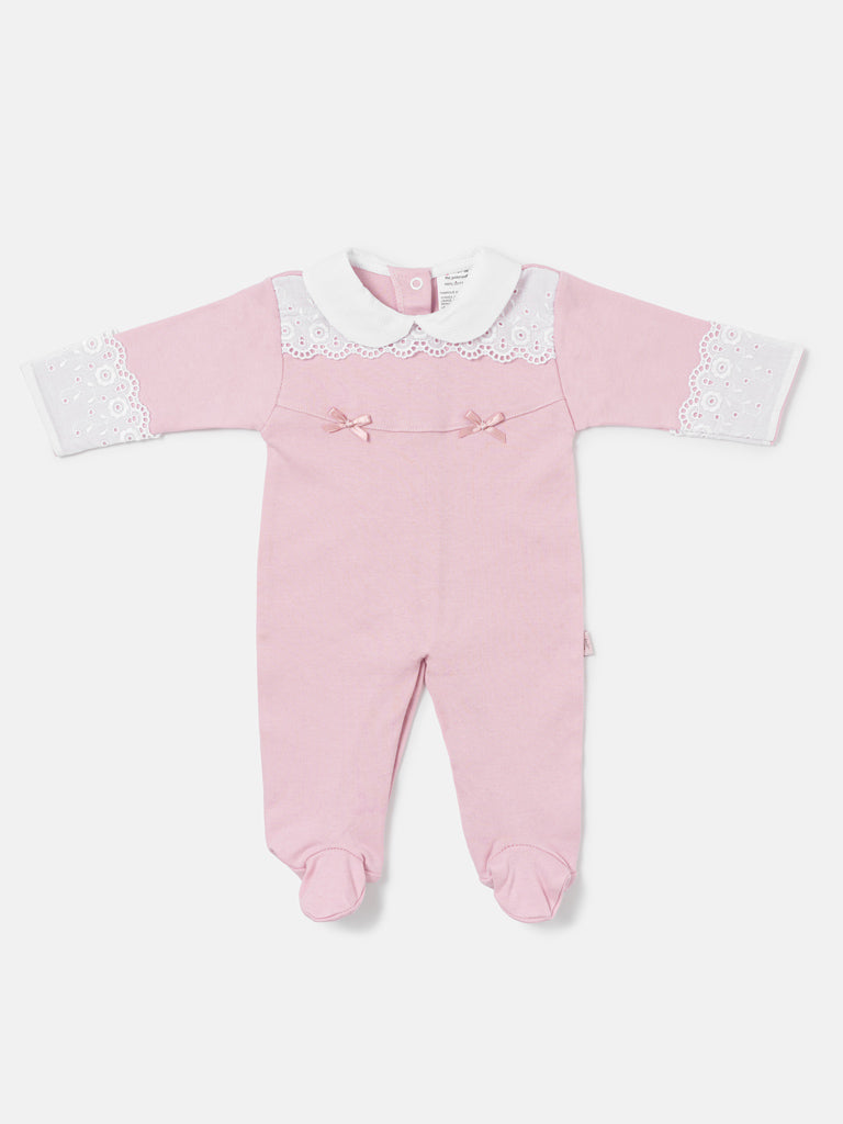 Baby Grow for Girls Eyelet Lace & Peter Pan Collar - Dusty Pink