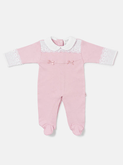 Baby Grow for Girls Eyelet Lace & Peter Pan Collar - Dusty Pink
