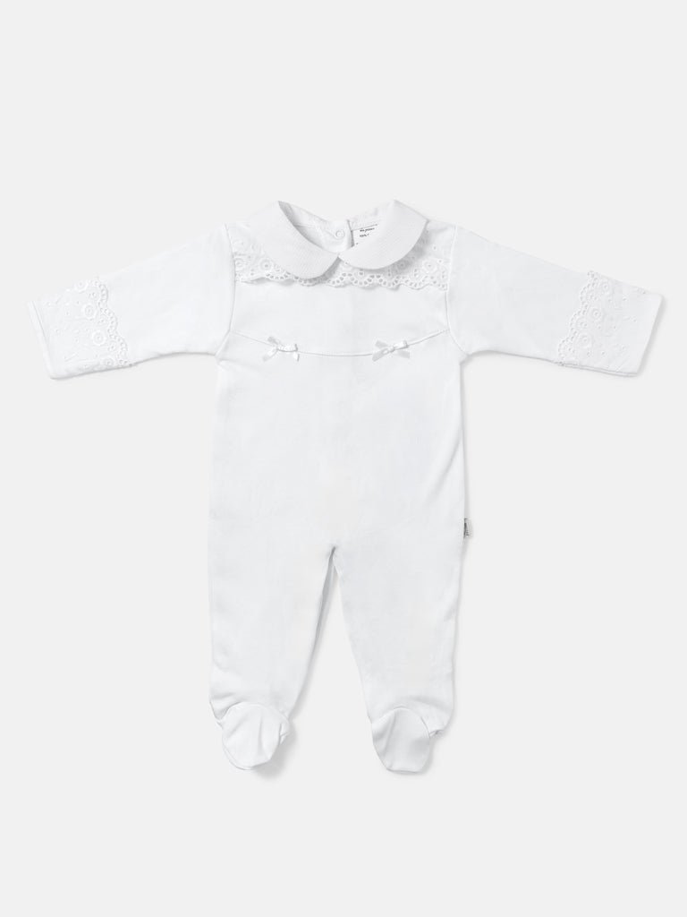 Baby Grow for Girls Eyelet Lace & Peter Pan Collar - White