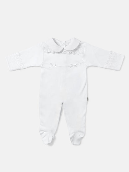 Baby Grow for Girls Eyelet Lace & Peter Pan Collar - White