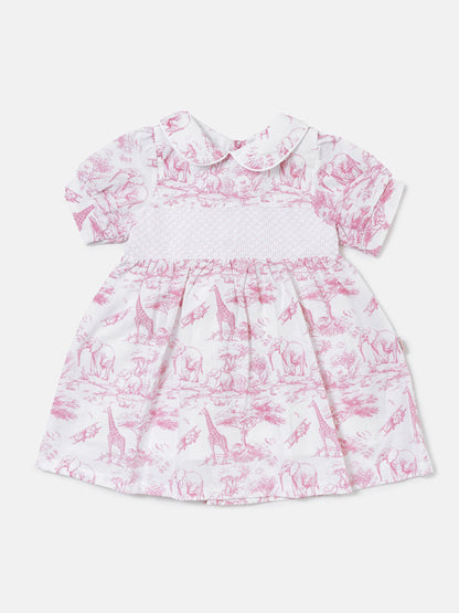 Baby Girl Smocked Summer Dress Safari Collection - Baby Pink