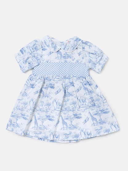 Baby Girl Smocked Summer Dress Safari Collection - Baby Blue