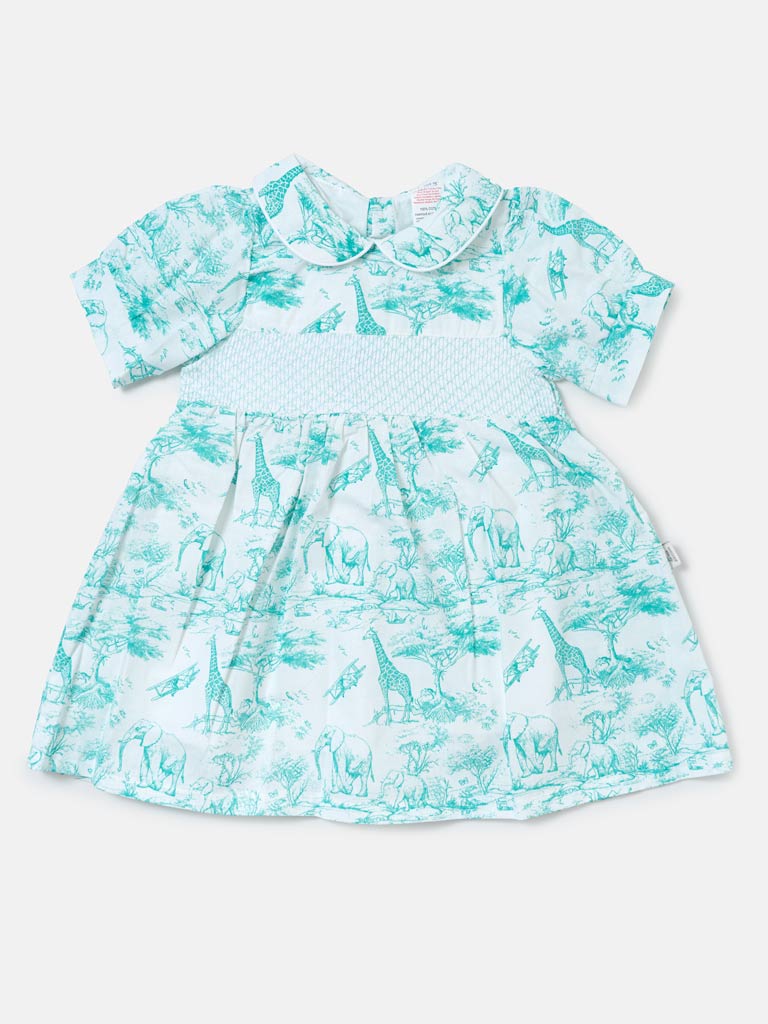 Baby Girl Smocked Summer Dress Safari Collection - Mint Green