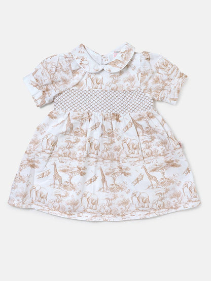 Baby Girl Smocked Summer Dress Safari Collection - Beige