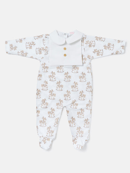Baby Grow Rocking Horse Collection with Peter Pan Collar - Beige