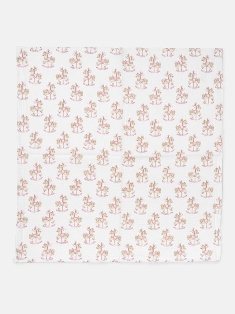 Baby Muslin Square Rocking Horse Collection - Baby Pink