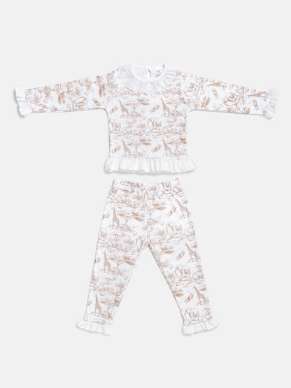 Girl Safari Collection 2-Piece Cotton Pyjama Set - Beige