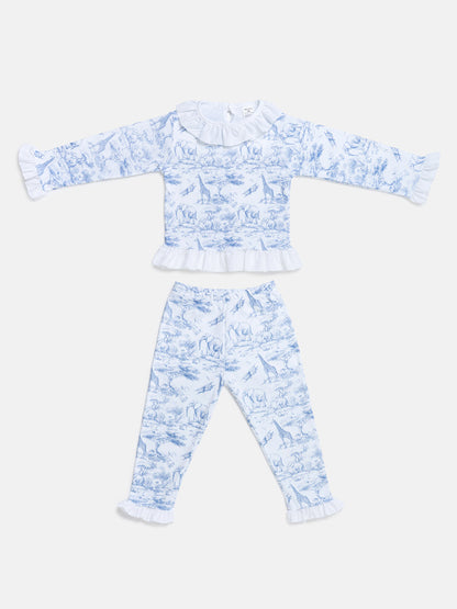 Girl Safari Collection 2-Piece Cotton Pyjama Set - Baby Blue