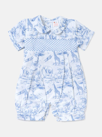 Baby Smocked Summer Romper Safari Collection - Baby Blue