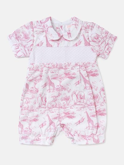 Baby Smocked Summer Romper Safari Collection - Baby Pink