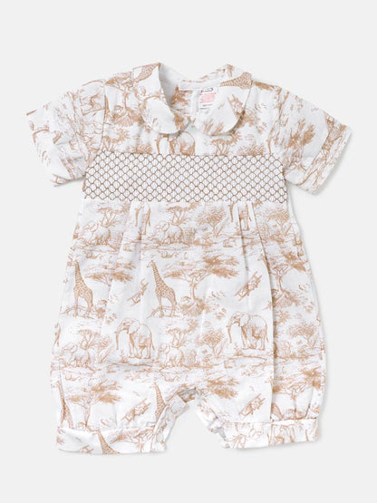 Baby Smocked Summer Romper Safari Collection - Beige
