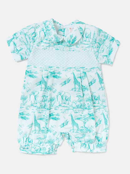 Baby Smocked Summer Romper Safari Collection - Mint Green