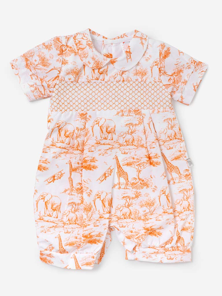 Baby Smocked Summer Romper Safari Collection - Orange