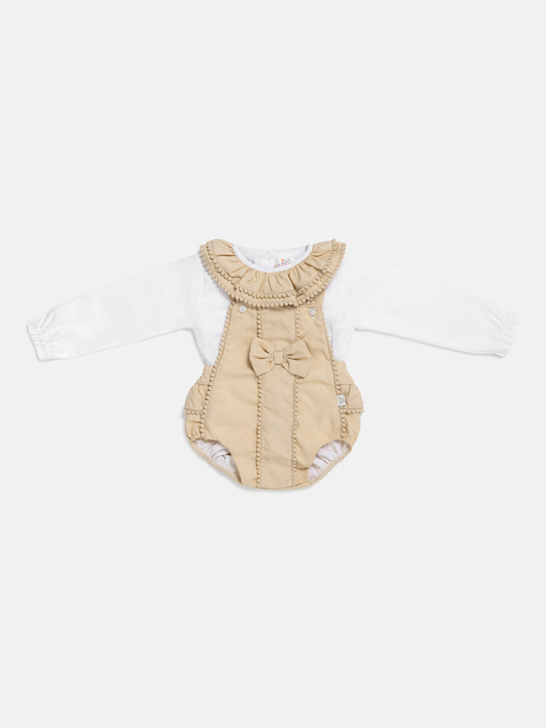 Baby Girl Dolores Collection 2-piece Spanish Romper Set - Beige
