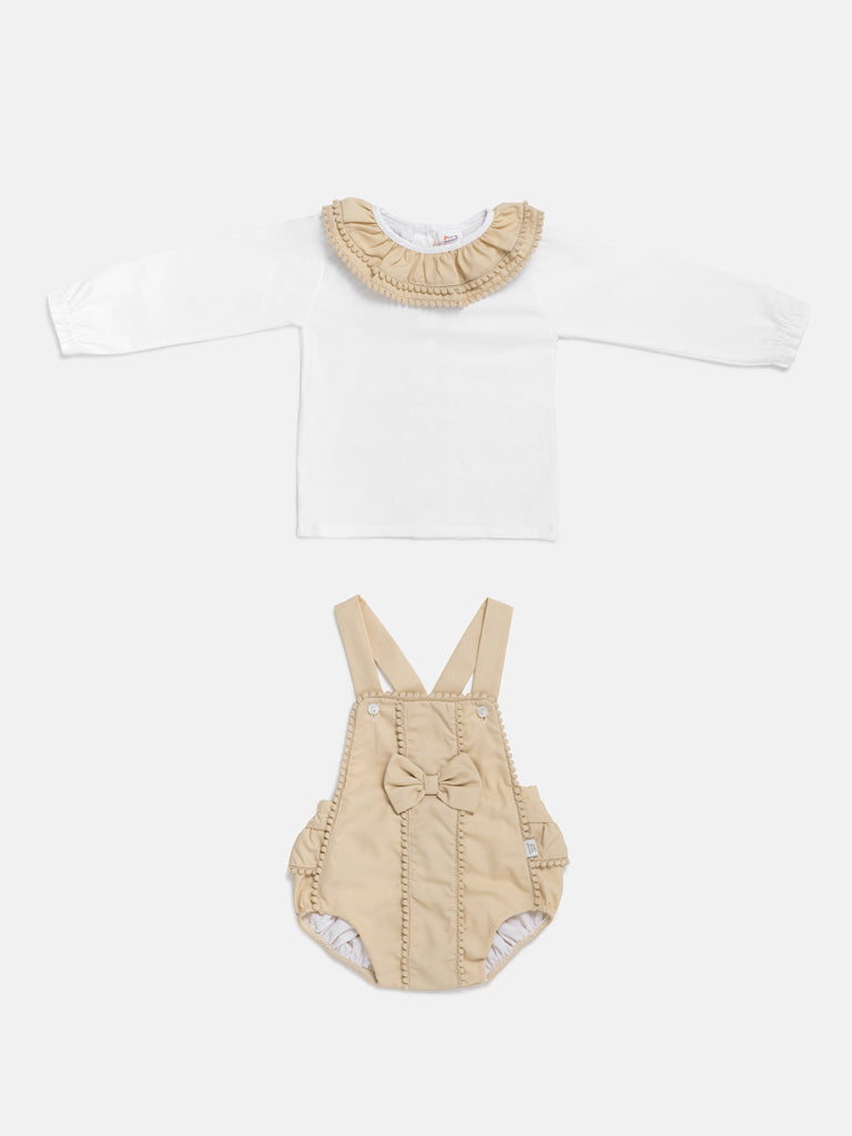 Baby Girl Dolores Collection 2-piece Spanish Romper Set - Beige