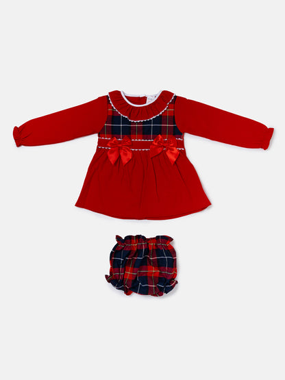 Baby Girl Holly Jolly Collection 2-Piece Top & Bloomers Tartan Set - Red