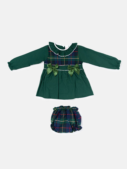 Baby Girl Holly Jolly Collection 2-Piece Top & Bloomers Tartan Set - Emerald Green