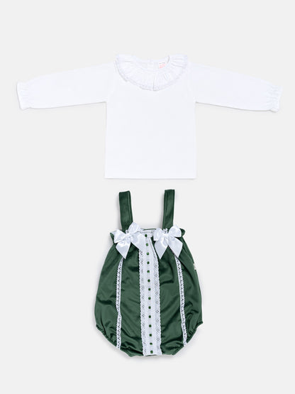 Baby Girl Miracle Collection 2-Piece Set Velvet Romper - Emerald Green