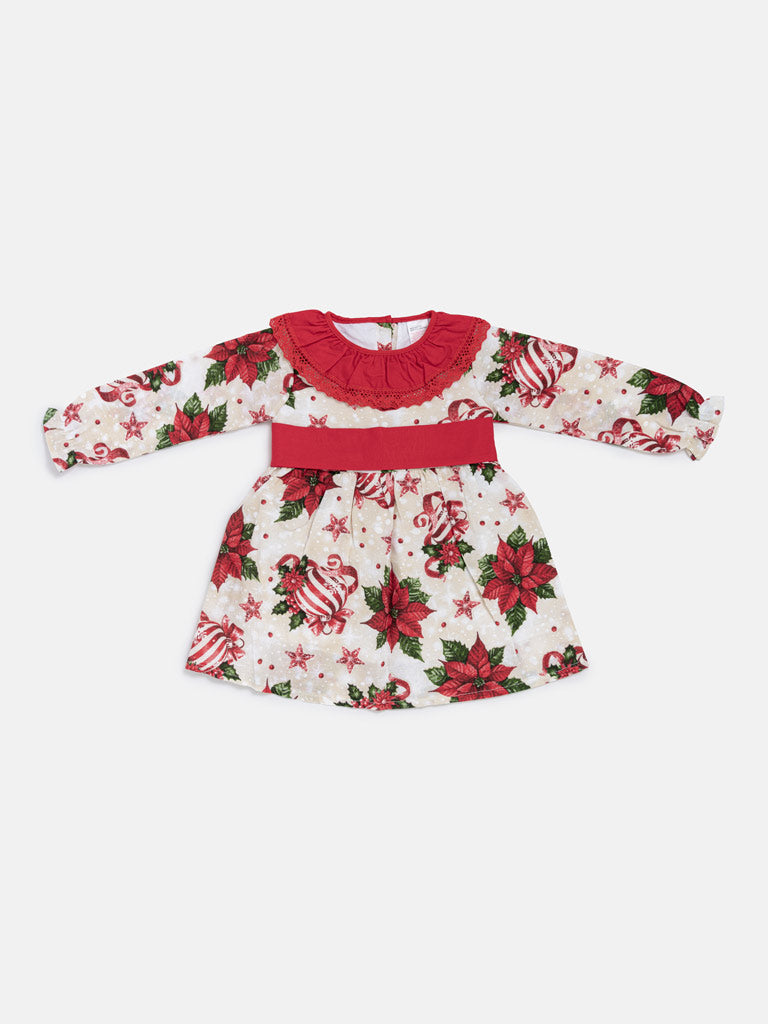 Baby Girl Navidad Collection Dress with Festive Print - Red