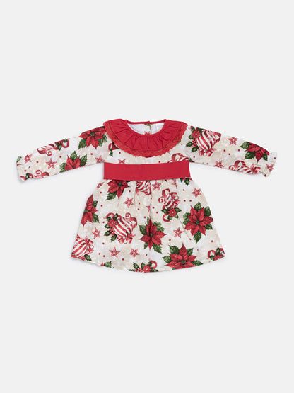 Baby Girl Navidad Collection Dress with Festive Print - Red