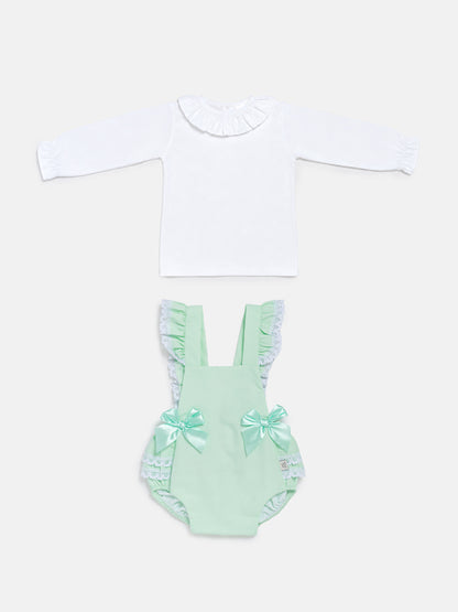 Baby Girl Mariola Collection 2-Piece Frilly Romper Set - Mint Green