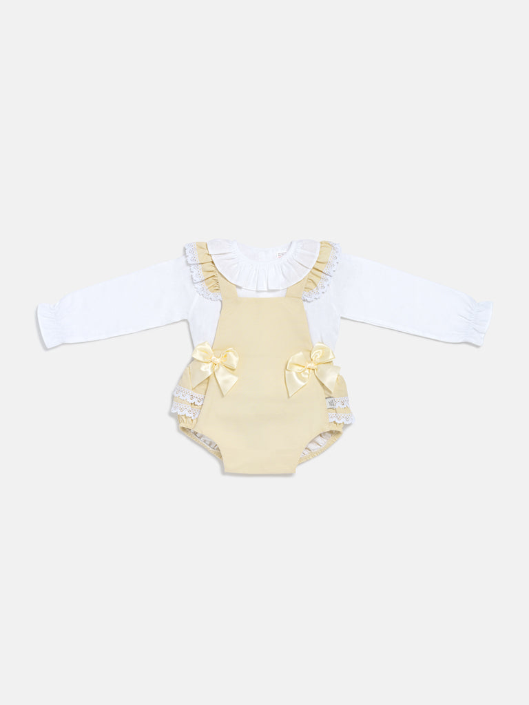 Baby Girl Mariola Collection 2-Piece Frilly Romper Set - Light Beige