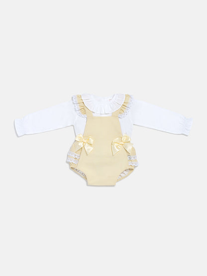Baby Girl Mariola Collection 2-Piece Frilly Romper Set - Light Beige