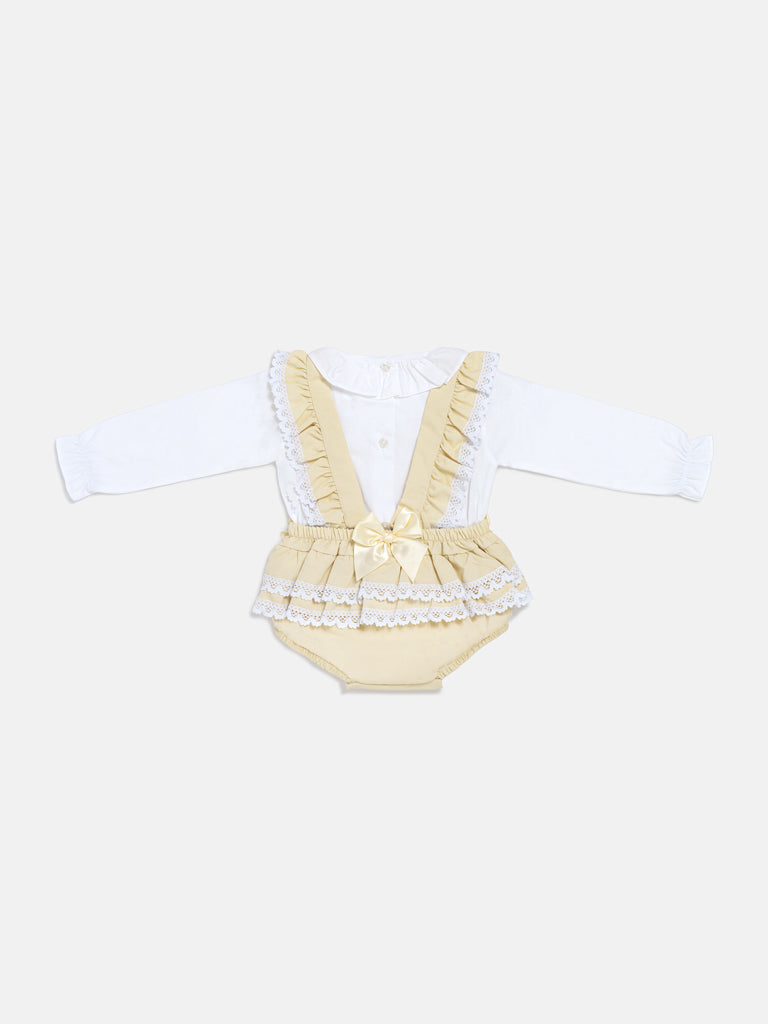 Baby Girl Mariola Collection 2-Piece Frilly Romper Set - Light Beige
