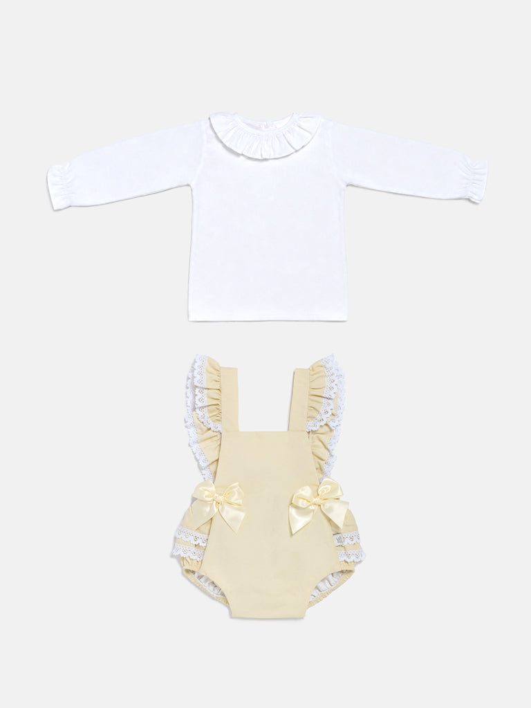 Baby Girl Mariola Collection 2-Piece Frilly Romper Set - Light Beige