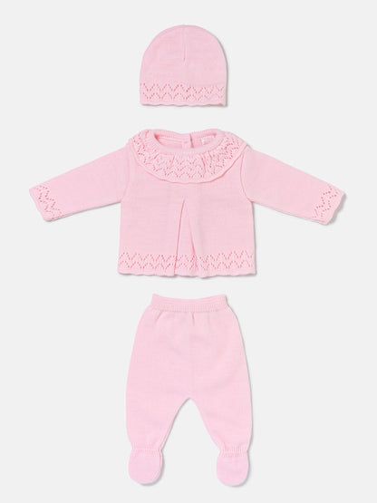 Baby Girl Fine Knit Pleated Front 3-Piece Gift Box Set - Baby Pink