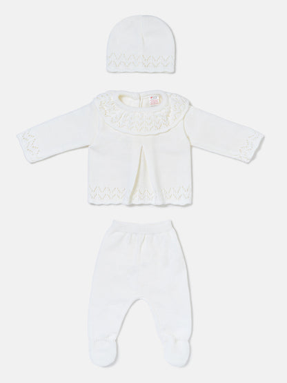 Baby Girl Fine Knit Pleated Front 3-Piece Gift Box Set - Ivory