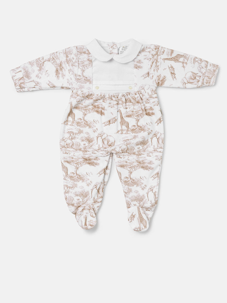 Safari Collection Velour Baby Grow with Peter Pan Collar - Beige
