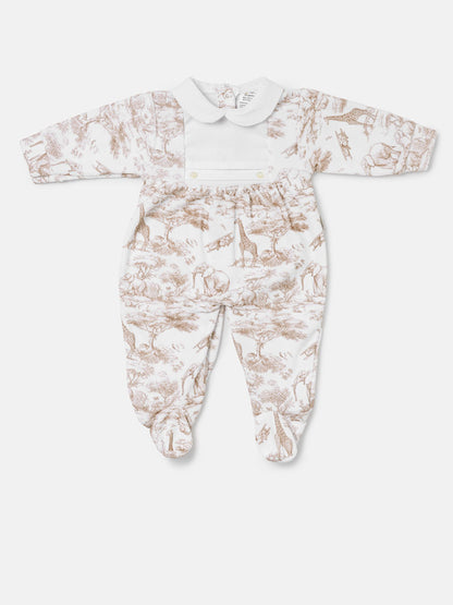 Safari Collection Velour Baby Grow with Peter Pan Collar - Beige