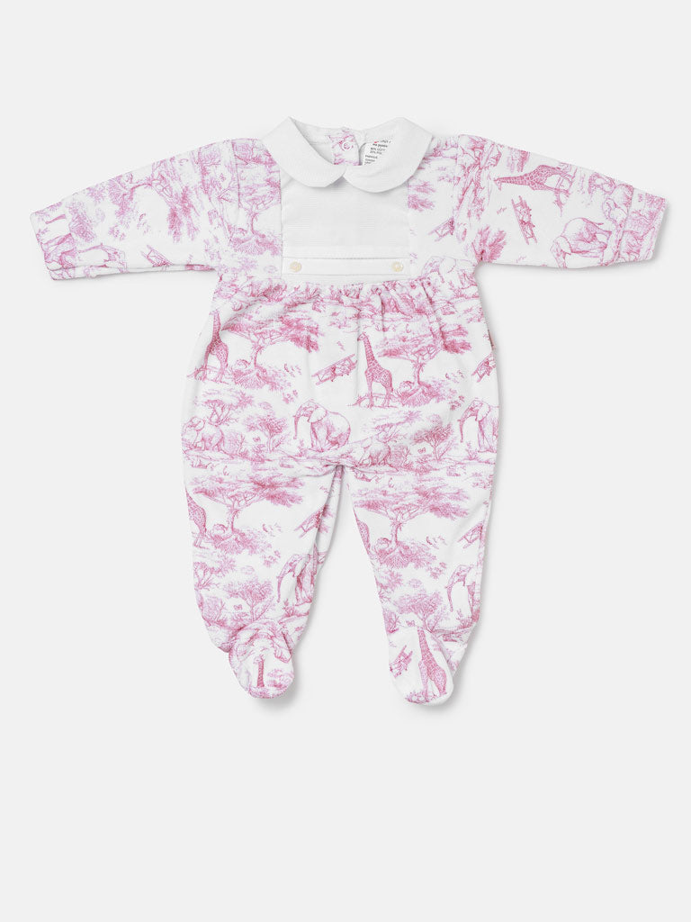 Safari Collection Velour Baby Grow with Peter Pan Collar - Baby Pink