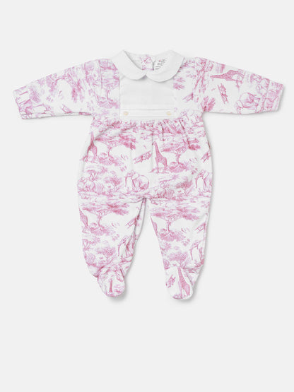 Safari Collection Velour Baby Grow with Peter Pan Collar - Baby Pink