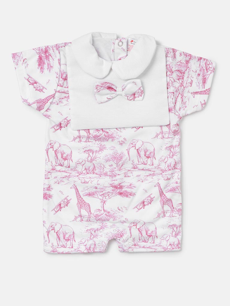 Baby Summer Pyjama with Bow Safari Collection - Baby Pink