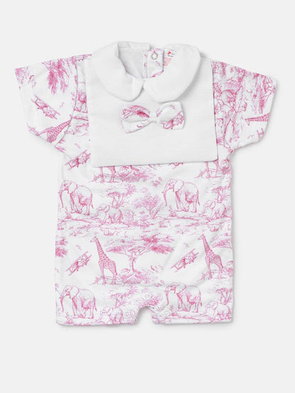 Baby Summer Pyjama with Bow Safari Collection - Baby Pink