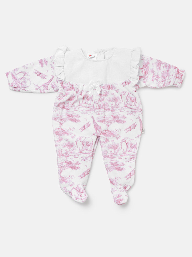 Safari Collection Velour Baby Grow for Girls with Frills - Baby Pink